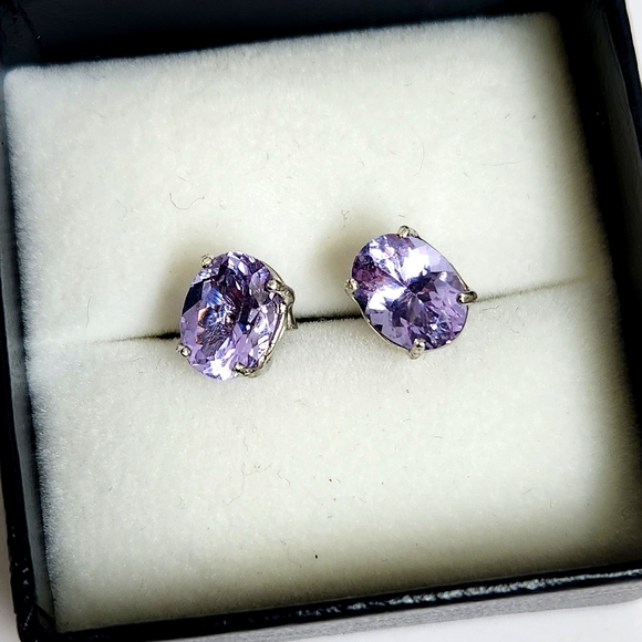 Estate Jewelry - VTG 8x6mm 3cts Glowing Tanzanite Indigo 8x6mm 925 Stud Earrings, Our Last Pair